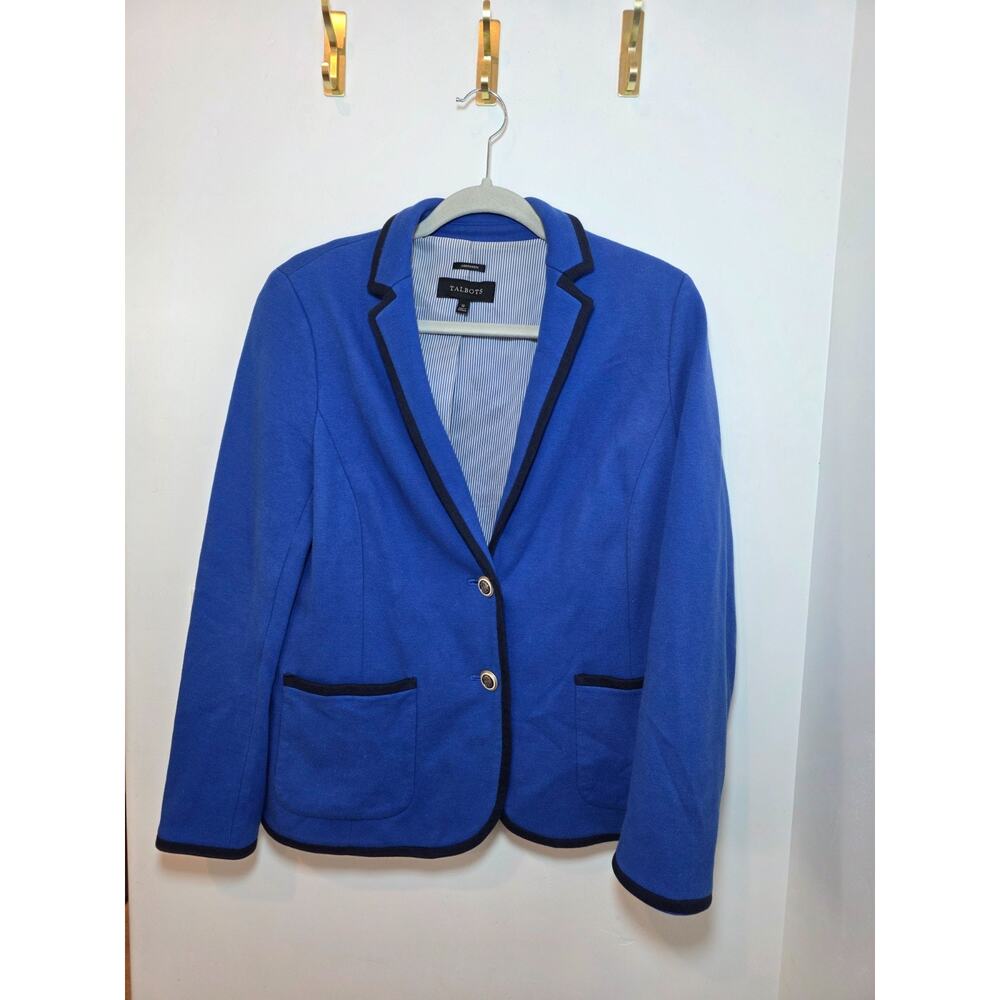 Talbots Aberdeen Knit Blazer Womens 12 Blue Textured Ponte Career Office Preppy